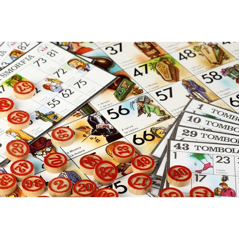 TOMBOLA SMORFIA CON 48 CARTELLE CARTONE GIOCO DI SOCIETA' DA TAVOLO...