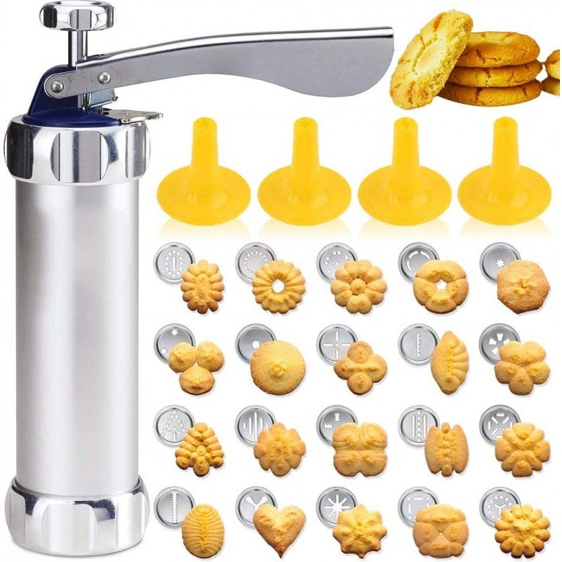 Macchina Pistola Per Biscotti Alluminio Siringa Dolci Formine Sparabiscotti 24pz