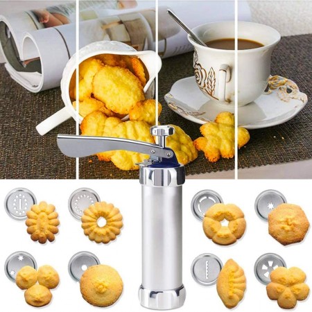 Macchina Pistola Per Biscotti Alluminio Siringa Dolci Formine Sparabiscotti 24pz
