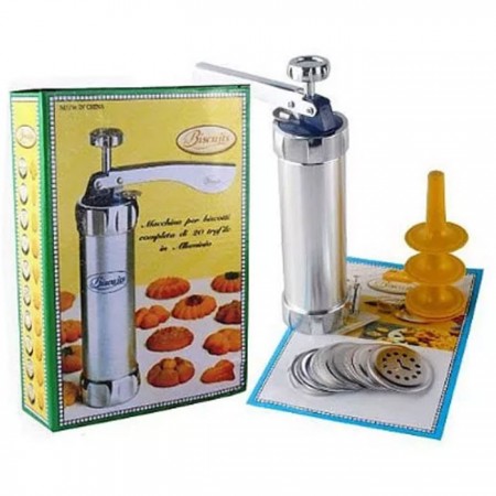 Macchina Pistola Per Biscotti Alluminio Siringa Dolci Formine Sparabiscotti 24pz
