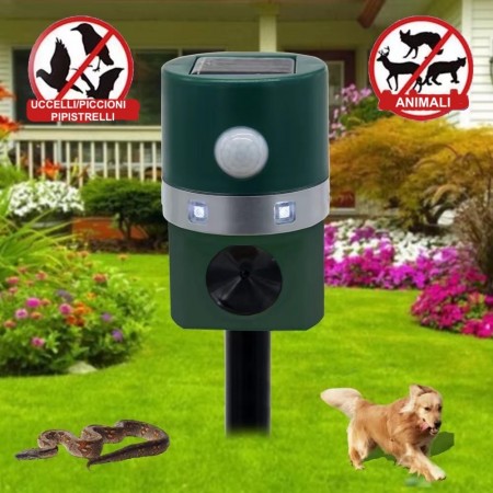 Repellente Ultrasuoni Solare con Sensore PIR Allontana Animali Sicuramente