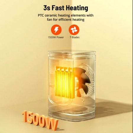 STUFA ELETTRICA RISCALDAMENTO STUFETTA 1500W PORTATILE REGOLABILE 26x14x10 cm