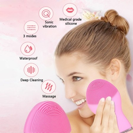 MINI SPAZZOLA CURA VISO IN SILICONE PULIZIA PELLE MASSAGGIO ULTRASUONI