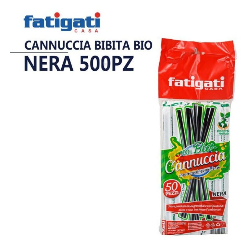 Fatigati Cannucce Nere 500pz. biodegradabili e compostabili 5x200mm...