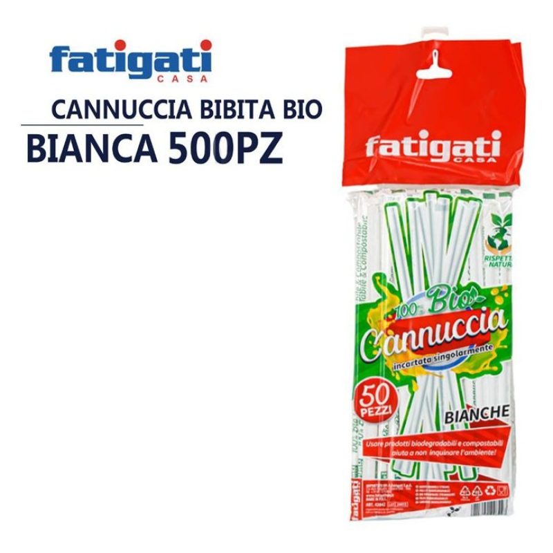 Fatigati Cannucce bianche 500pz biodegradabili compostabili 5x200mm...