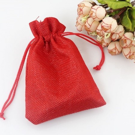 48 SACCHETTI JUTA ROSSI BOMBONIERE CONFETTI COMPLEANNI MATRIMONIO REGALI 9x12 cm