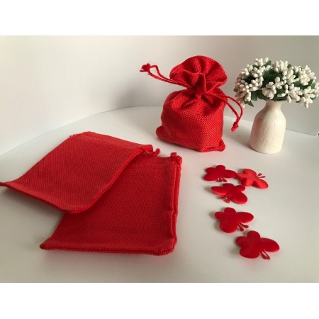 48 SACCHETTI JUTA ROSSI BOMBONIERE CONFETTI COMPLEANNI MATRIMONIO REGALI 9x12 cm