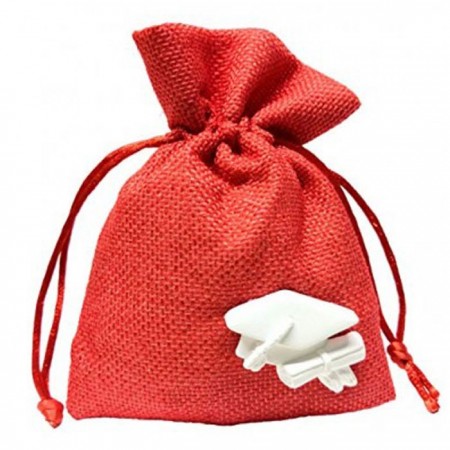 48 SACCHETTI JUTA ROSSI BOMBONIERE CONFETTI COMPLEANNI MATRIMONIO REGALI 9x12 cm
