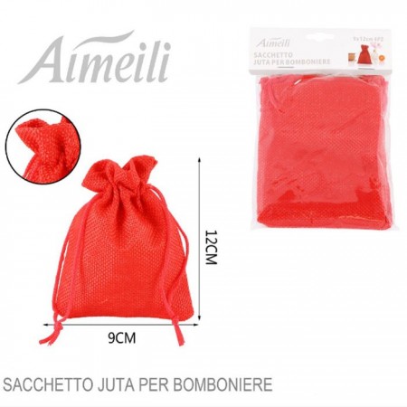 48 SACCHETTI JUTA ROSSI BOMBONIERE CONFETTI COMPLEANNI MATRIMONIO REGALI 9x12 cm