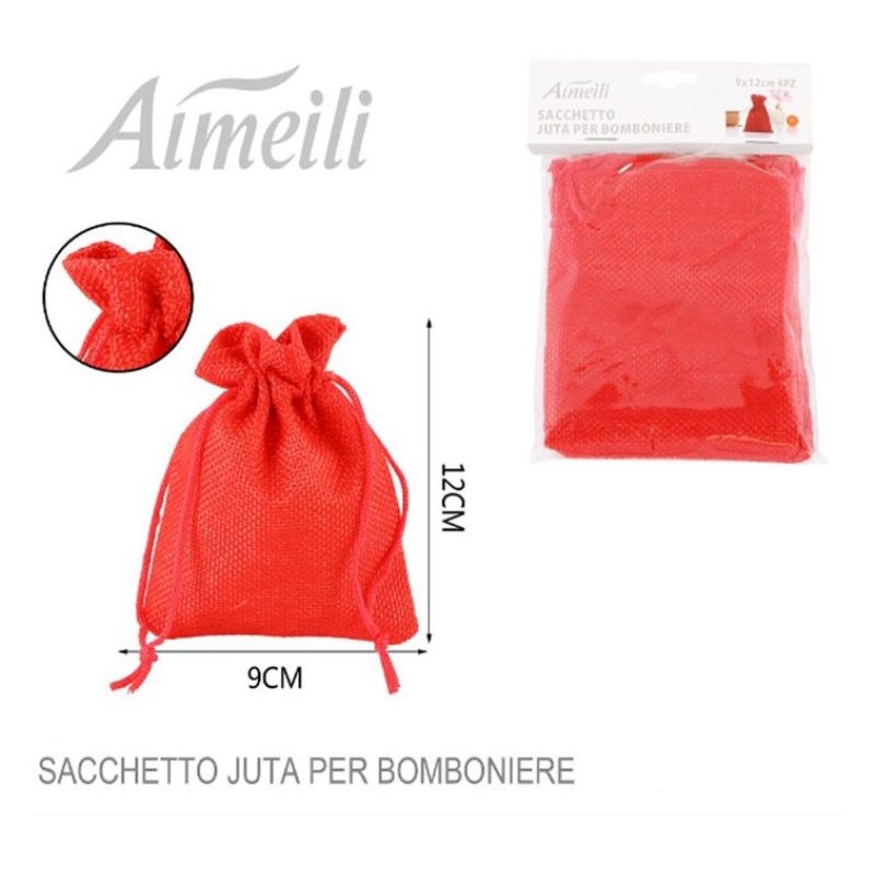 48 SACCHETTI JUTA ROSSI BOMBONIERE CONFETTI COMPLEANNI MATRIMONIO R...
