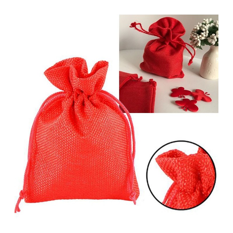 36 SACCHETTI JUTA ROSSI BOMBONIERE CONFETTI COMPLEANNI MATRIMONIO REGALI 10x15cm