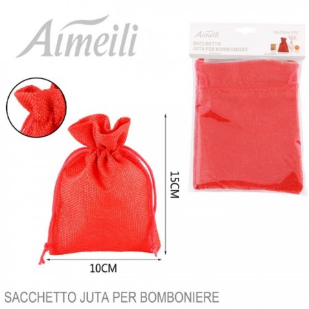 36 SACCHETTI JUTA ROSSI BOMBONIERE CONFETTI COMPLEANNI MATRIMONIO REGALI 10x15cm