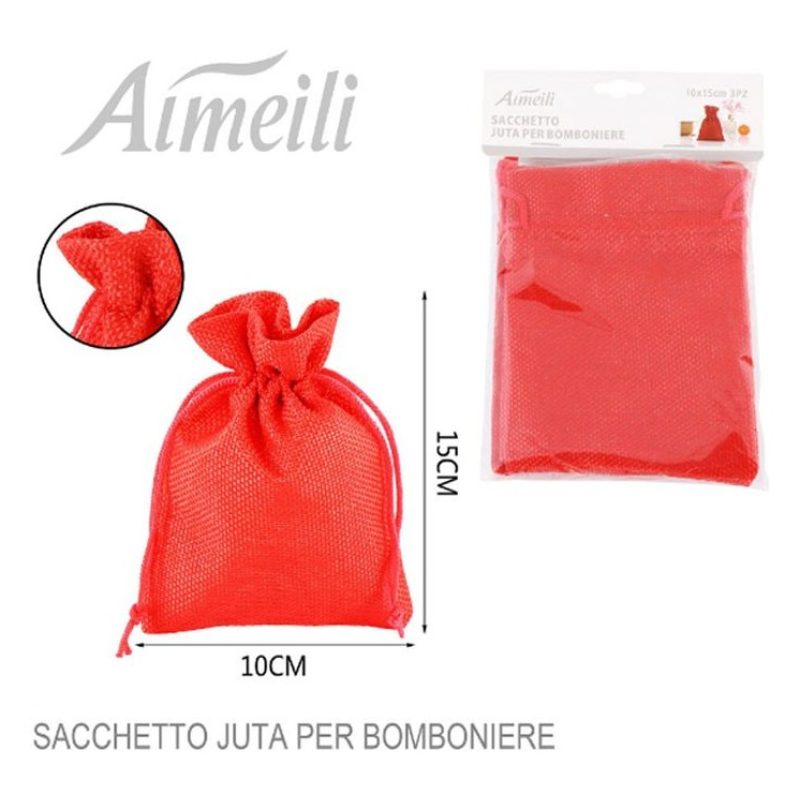 36 SACCHETTI JUTA ROSSI BOMBONIERE CONFETTI COMPLEANNI MATRIMONIO R...
