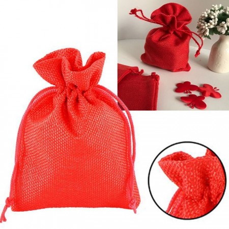 36 SACCHETTI JUTA ROSSI BOMBONIERE CONFETTI COMPLEANNI MATRIMONIO REGALI 13x18cm