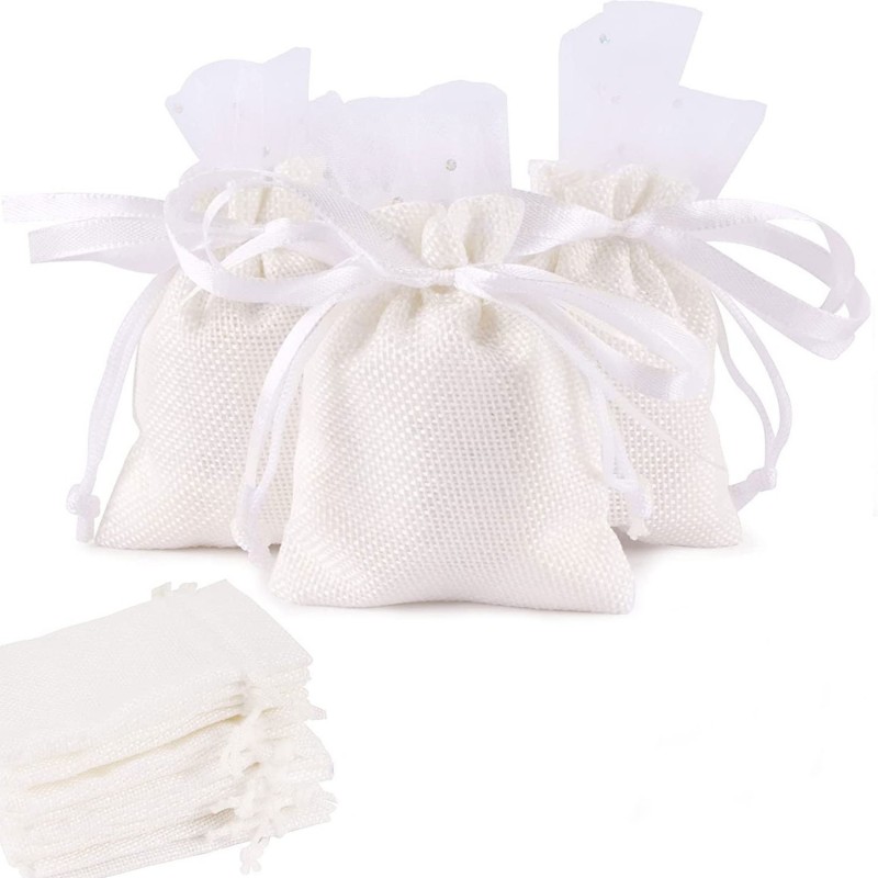 36 SACCHETTI JUTA BIANCHI BOMBONIERE CONFETTI COMPLEANNI MATRIMONIO...