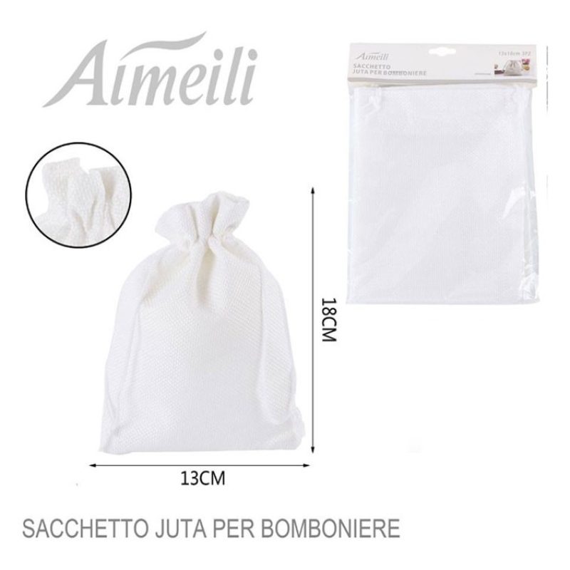 36 SACCHETTI JUTA BIANCHI BOMBONIERE CONFETTI COMPLEANNI MATRIMONIO...