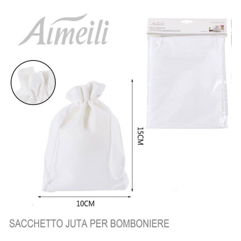 36 SACCHETTI JUTA BIANCHI BOMBONIERE CONFETTI COMPLEANNI MATRIMONIO...