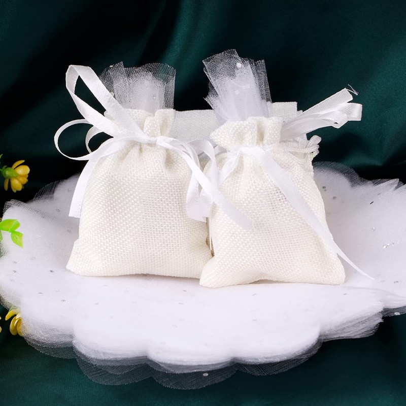 36 SACCHETTI JUTA BIANCHI BOMBONIERE CONFETTI COMPLEANNI MATRIMONIO...