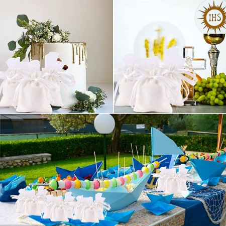 36 SACCHETTI JUTA BIANCHI BOMBONIERE CONFETTI COMPLEANNI MATRIMONIO Iuta 10x15cm