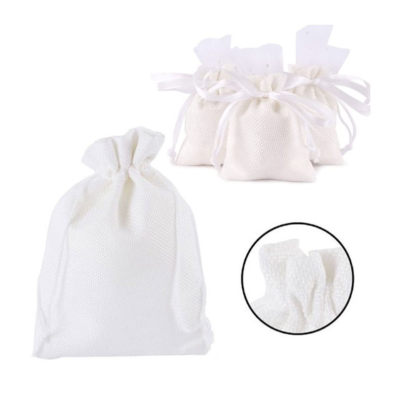 48 SACCHETTI JUTA BIANCHI BOMBONIERE CONFETTI COMPLEANNI MATRIMONIO Iuta 7x9 cm
