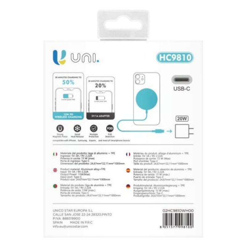 Unico Caricabatterie magnetico QI wireless Magsafe caricatore unive...