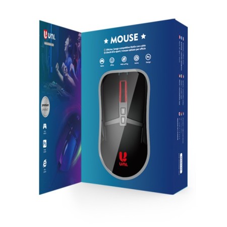 Mouse da gioco USB cablato per GAMING RGB illuminato LED 6400DPI 7 tasti ottico