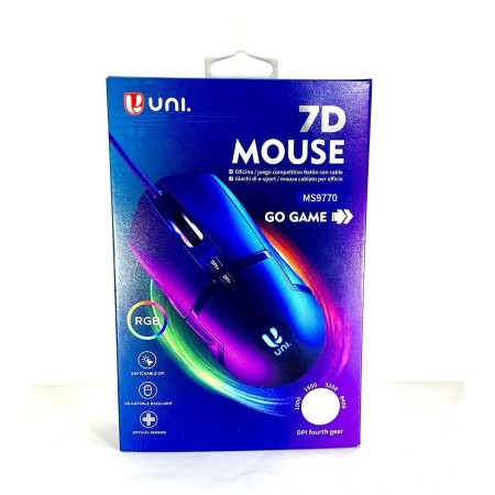 Mouse da gioco USB cablato per GAMING RGB illuminato LED 6400DPI 7 tasti ottico