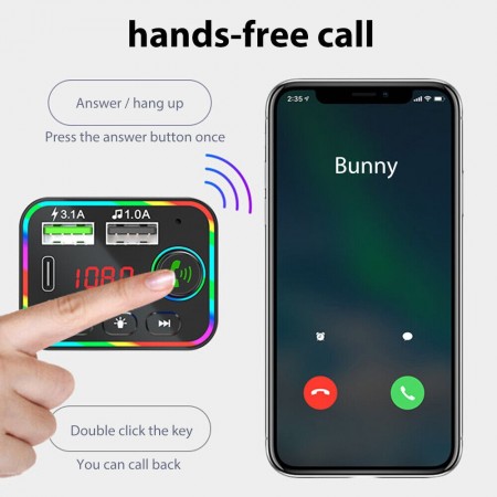 Bluetooth Wireless 5.0 Trasmettitore FM Adattatore USB auto radio MP3 vivavoce