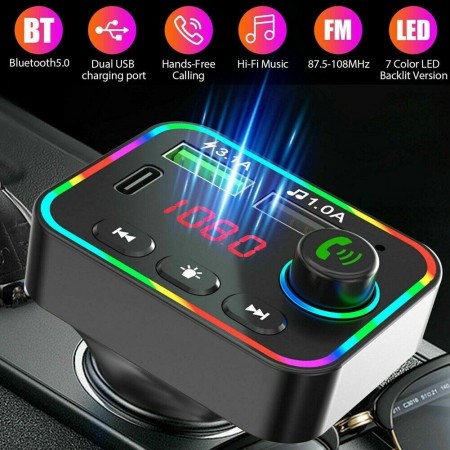 Bluetooth Wireless 5.0 Trasmettitore FM Adattatore USB auto radio MP3 vivavoce