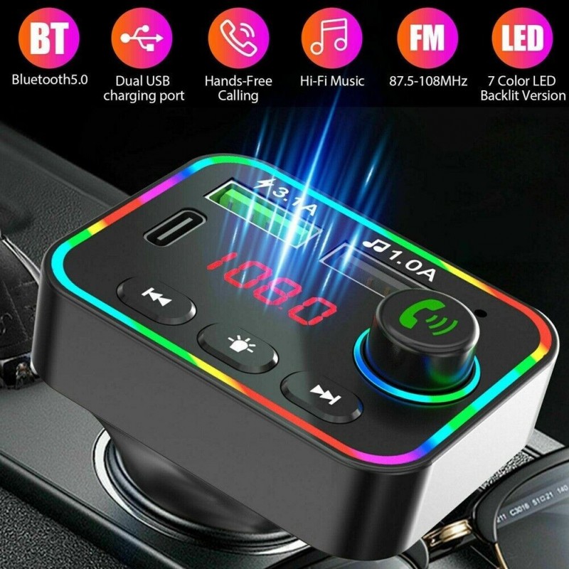 Unico Bluetooth Wireless 5.0 Trasmettitore FM Adattatore USB auto r...