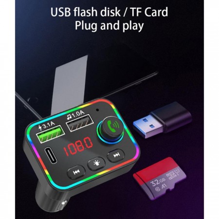 Bluetooth Wireless 5.0 Trasmettitore FM Adattatore USB auto radio MP3 vivavoce