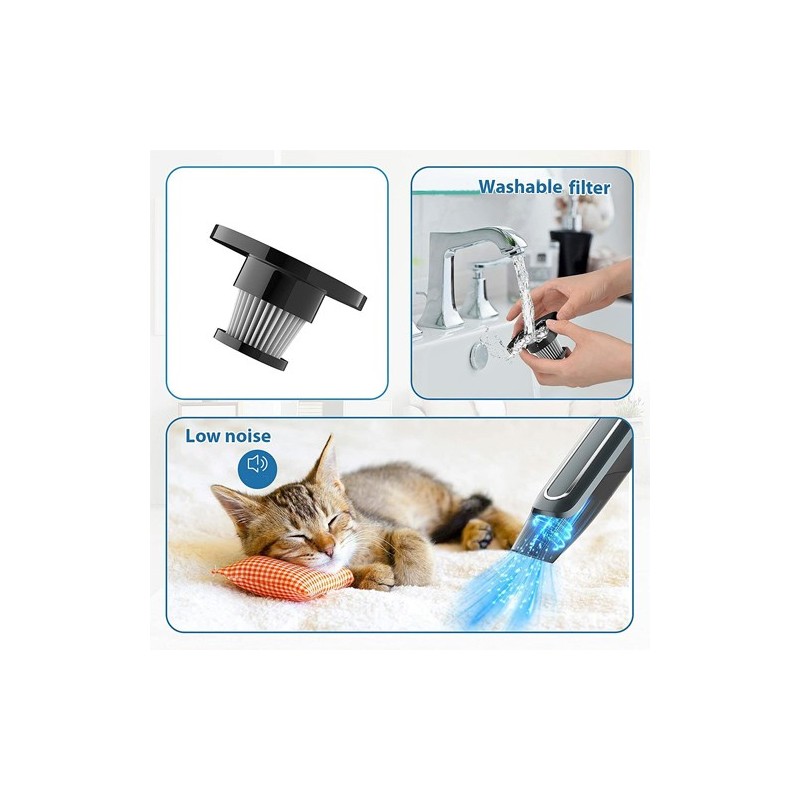 Aspirapolvere Auto Senza Filo 120W - 6000Pa, Ricaricabile USB, Con LED E Accessori, Nero - Foto 9