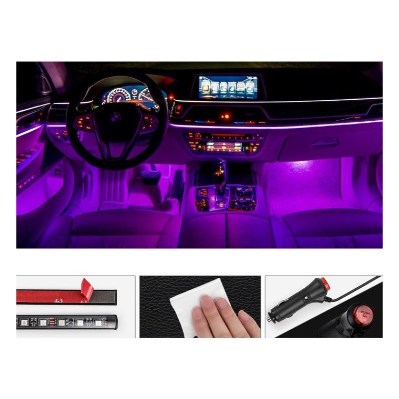 Andowl Striscia LED interni auto rgb 4 strip luminose adesive 72 le...