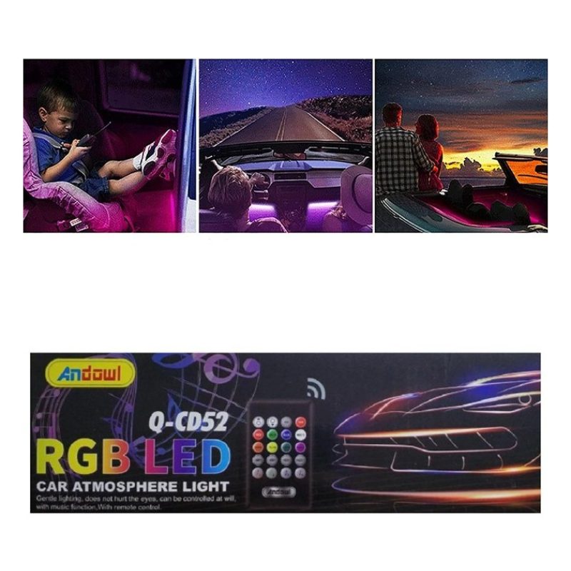 Andowl Striscia LED interni auto rgb 4 strip luminose adesive 72 le...