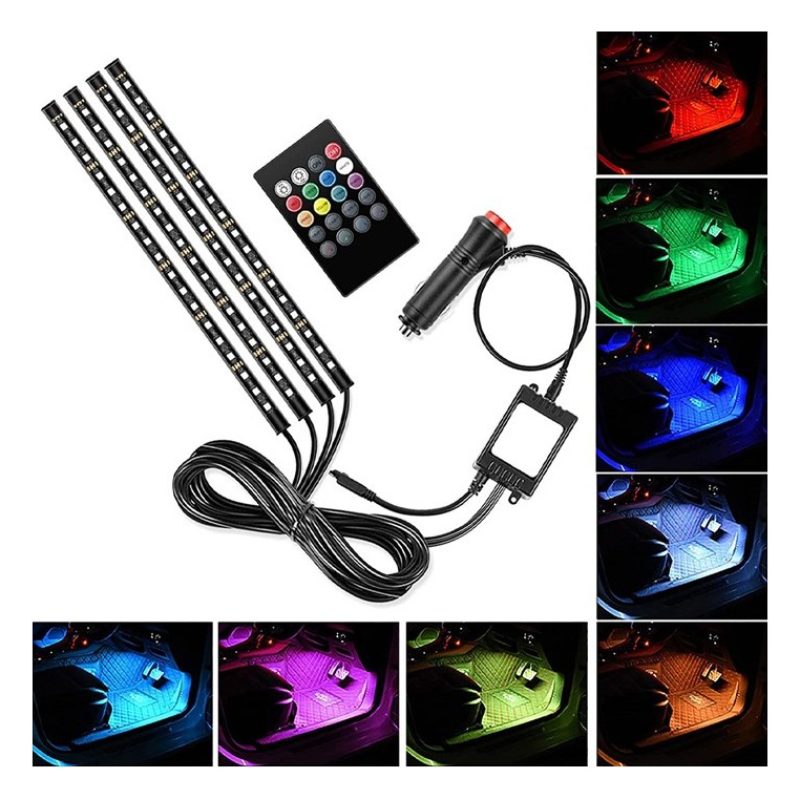 Andowl Striscia LED interni auto rgb 4 strip luminose adesive 72 le...