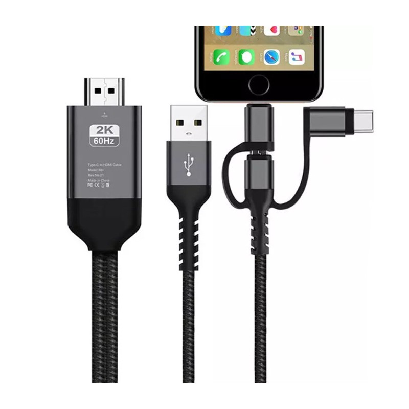 Cavo HDTV adattatore video 3in1 TYPE-C LIGHTNING MICRO USB a HDM IOS e ANDROID