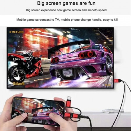 Cavo HDTV adattatore video 3in1 TYPE-C LIGHTNING MICRO USB a HDM IOS e ANDROID