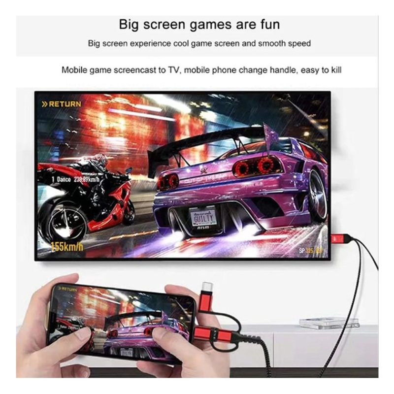 Hongu Cavo HDTV adattatore video 3in1 TYPE-C LIGHTNING MICRO USB a ...