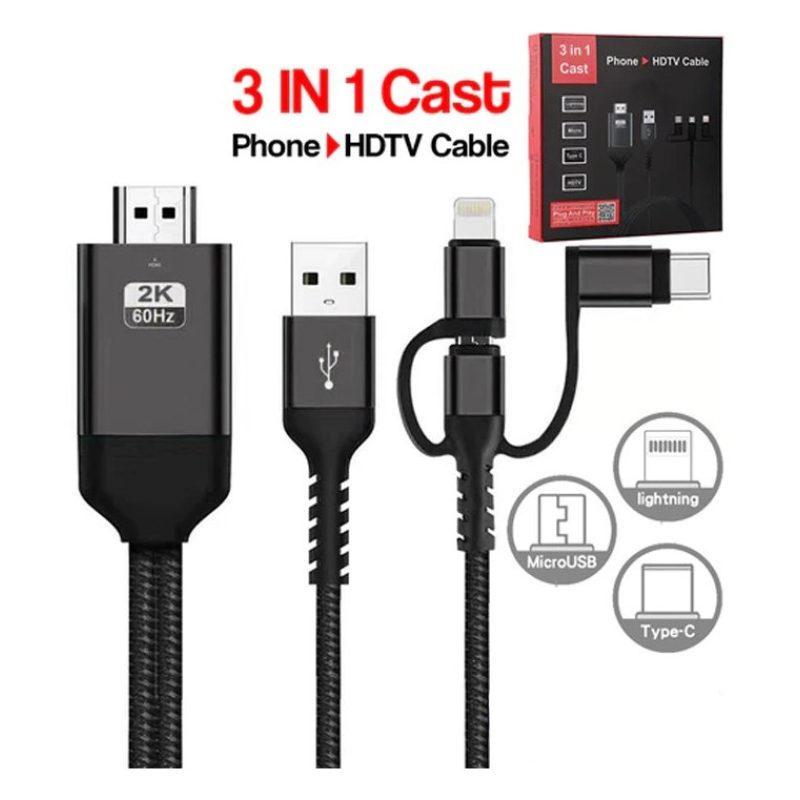 Hongu Cavo HDTV adattatore video 3in1 TYPE-C LIGHTNING MICRO USB a ...