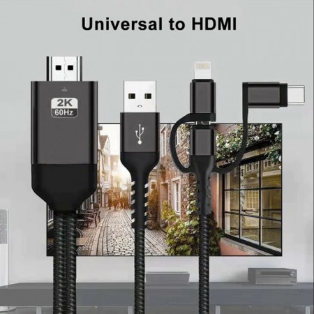 Cavo HDTV adattatore video 3in1 TYPE-C LIGHTNING MICRO USB a HDM IOS e ANDROID