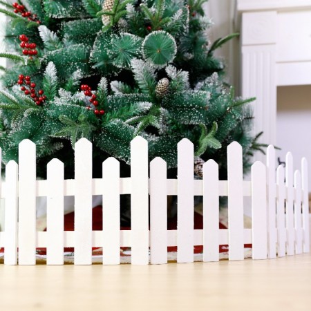 Staccionata In Legno Bianco per Albero Natale Recinto 40x160cm giardino piante