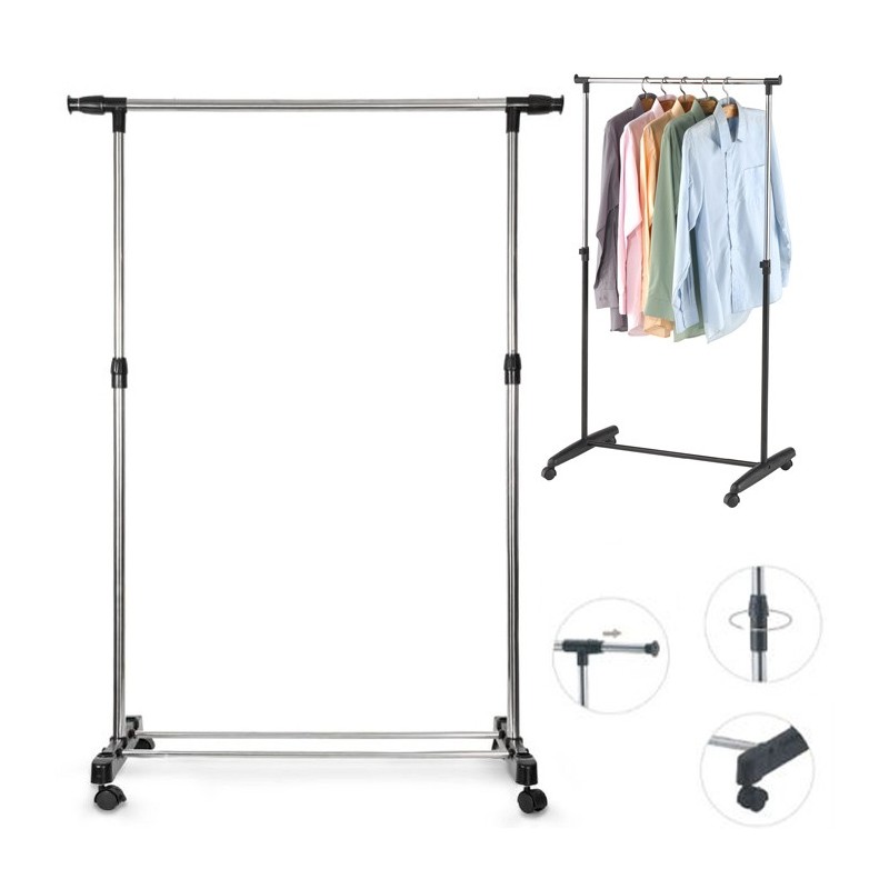 Appendiabiti Stand Attaccapanni appendi abiti Regolabile con ruote 80x42x155cm
