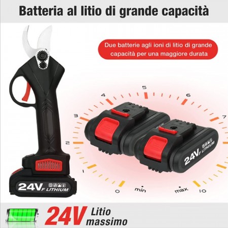 Forbici potatura cesoie a batteria 24V cordless taglio 30mm pota rami valigetta