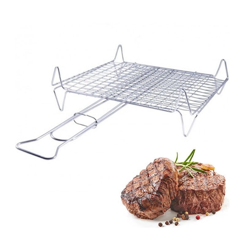 Doppia griglia con piedini Graticola Leggera in ferro camino barbecue 27x37cm