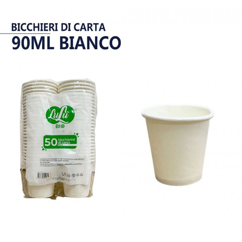 Lulù 200 pz Bicchieri da caffè in carta 90ml bianchi bicchierini be...