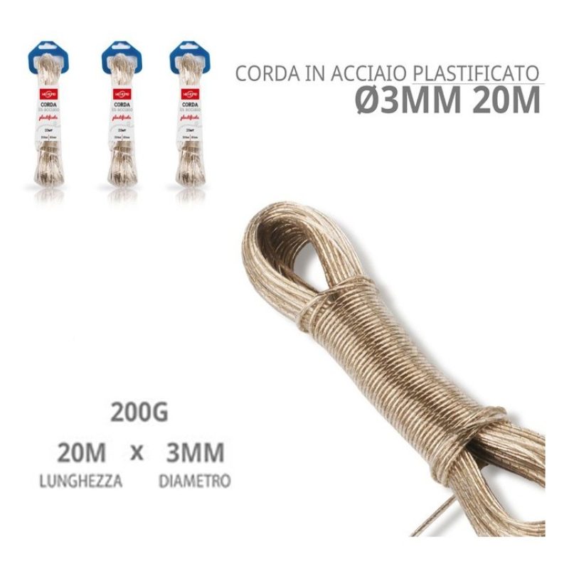 Hongu Corda filo stendibiancheria e bucato MT. 60 in acciaio rivest...