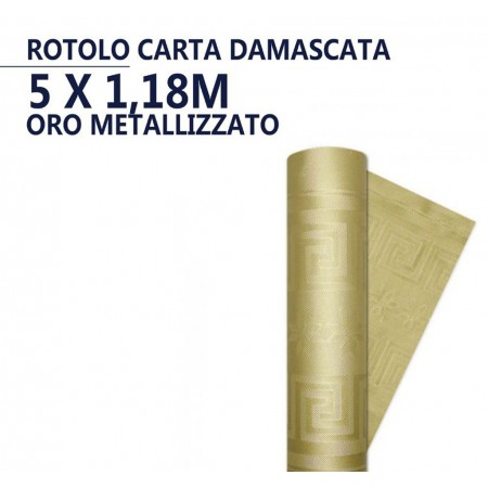 Rotolo Tovaglia in carta color oro damascata natale feste 5x1,18m copritavola