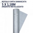 Rotolo Tovaglia in carta damascata argento natale feste 5x1,18 m copritavola