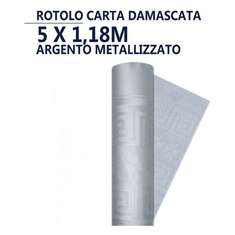 Hongu Rotolo Tovaglia in carta damascata argento natale feste 5x1,1...