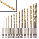 SET 13pz punte per trapano avvitatore codolo esagonale 1,5/6,5mm HSS per metallo